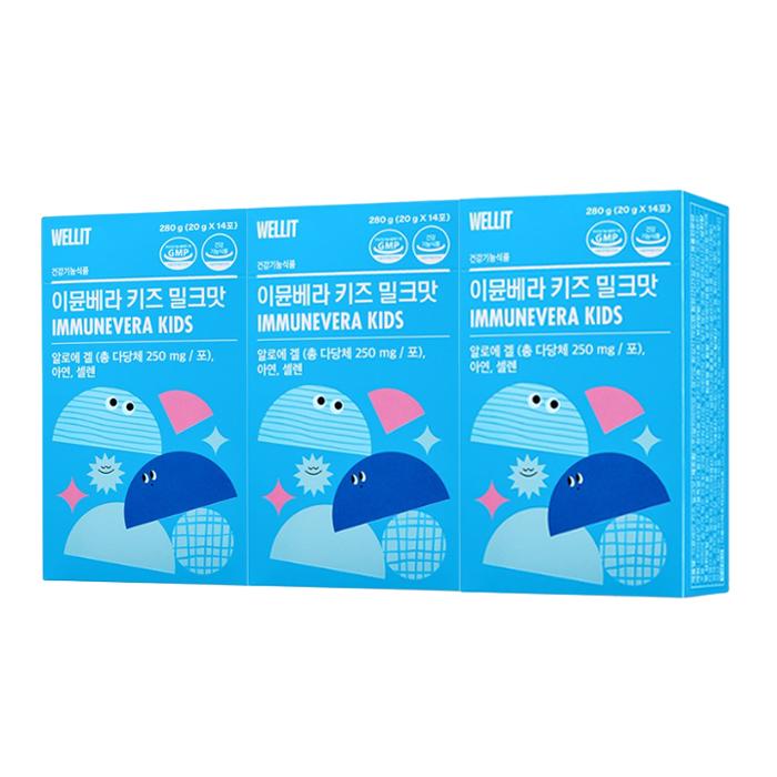 WELLIT IMMUNEVERA KIDS Алоэ гель Желе Блеск Мускат / Клубника / Молоко 20 г × 14 стиков (10 вариантов)
