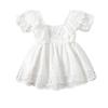 Newborn Girl Short Sleeve Dress, Solid Color Hollow Out Ruffles Decor Sweet Dress, Casual Simple One-Piece Clothes