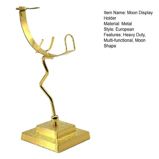 Moon Faux Crystal Display Holder Heavy Duty Metal Faux Gems Natural Stone Show Stand Home Office Desktop Decoration