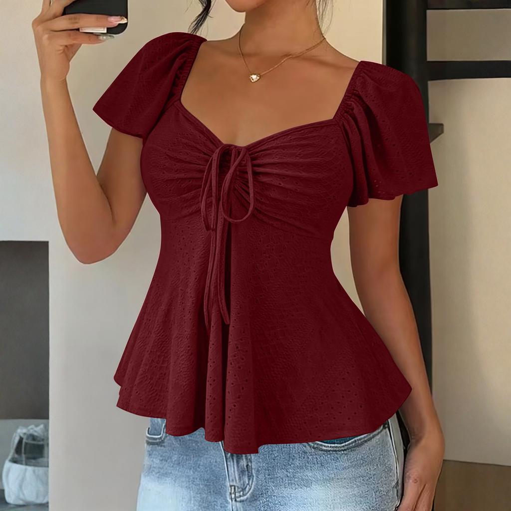 Женская сексуальная укороченная футболка с V-образным вырезом и завязками, с короткими рукавами