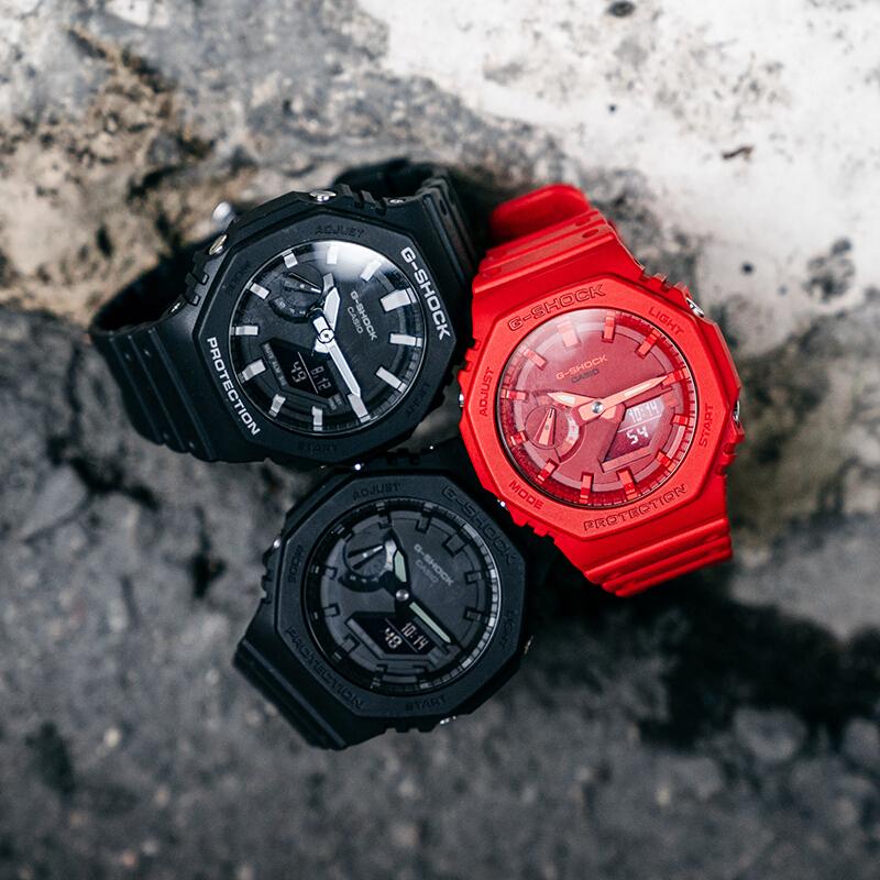 Casio Человек-паук Цвет Побережье Восьмиугольник Водонепроницаемый Кварцевый Механизм Смоляной Ремешок Японские и Корейские Часы Мужские Часы Красный Циферблат GA-2100-4APR-person