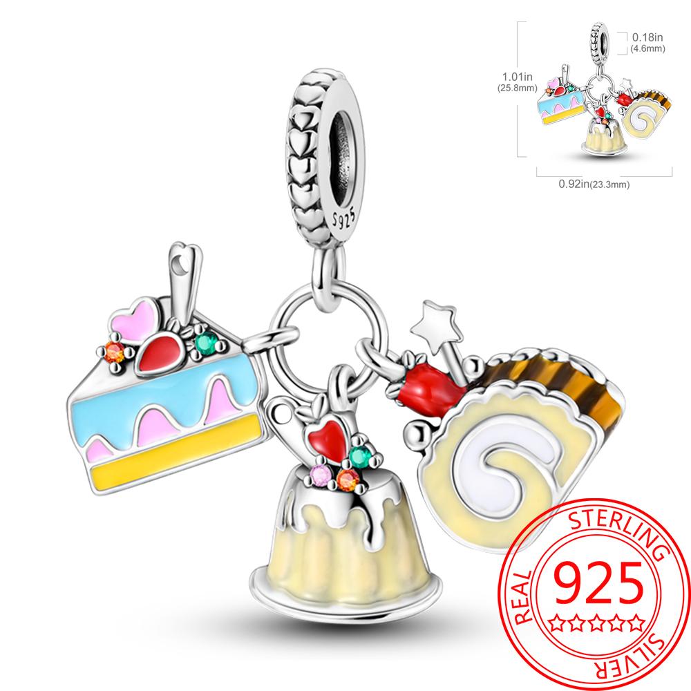 Delicious Food Copper Doughnut Cake Dessert Fruit Fine Wine Bead Pendant Fit Bracelet Necklac Boutique Jewelry Gift