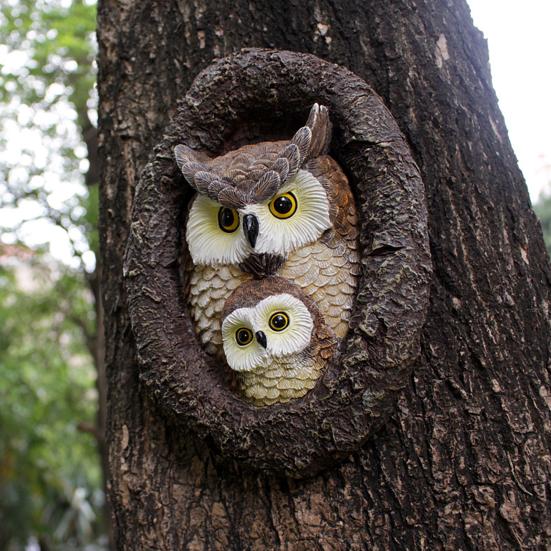 Садовая статуя совы, обнимателя дерева, реалистичный вид, водонепроницаемая, не выцветающая, уличная статуя из смолы для двора, орнамент