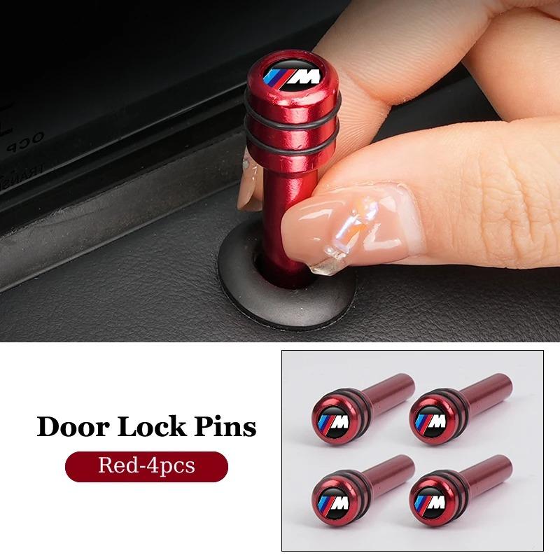 LJEEG1 2026 Car Sticker 4Pcs Car Door Lock Knob Alloy Security Insurance Pull Pins For BMW M E34 E36 E60 E90 E46 E39 E70 F10 F20 F30 X5