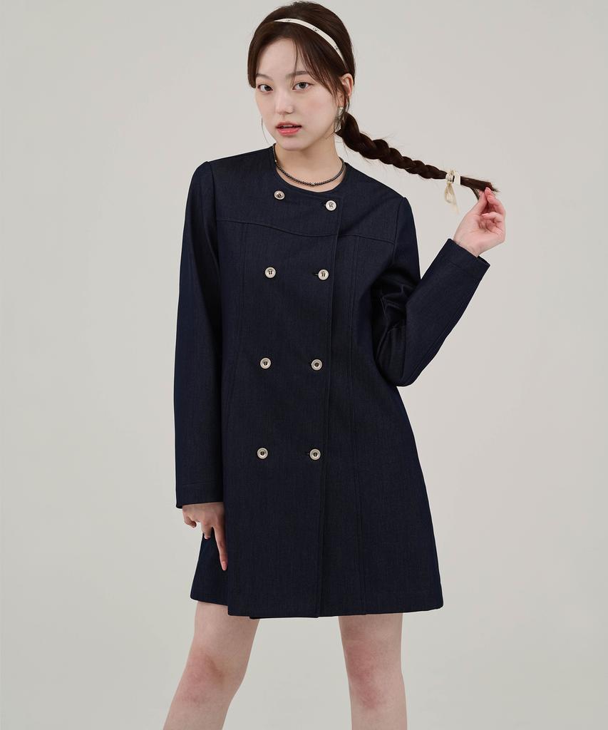 Hye Young Kim Fleece Bag Denim Midi Dress Jacket - Dark Blue