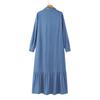Vintage Elegant Plus Size Denim Dress Women Long Sleeve Single Breasted Casual Shirt Dress Summer Solid Loose Ruffled Female Dresses New 967
