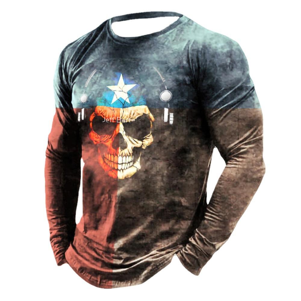 Футболка с 3D-цифровой печатью, мужская, с длинным рукавом, в стиле ретро, для мотоциклистов