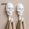 Damage-free Wall Hanger 2Pcs Hook Up, 3D Printed Skull Design Hooks, No Drilling Industrial Style Mount Hanger, Waterproof Bathroom Storage for Towels