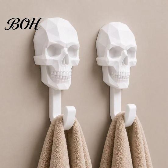 Damage-free Wall Hanger 2Pcs Hook Up, 3D Printed Skull Design Hooks, No Drilling Industrial Style Mount Hanger, Waterproof Bathroom Storage for Towels
