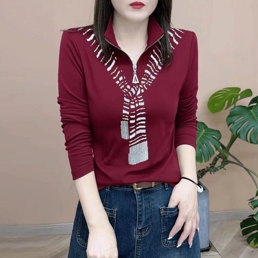 Весна и Осень Новая Модная Однотонная Повседневная Приталенная Базовая Рубашка с Длинным Рукавом на Молнии с Лацканами