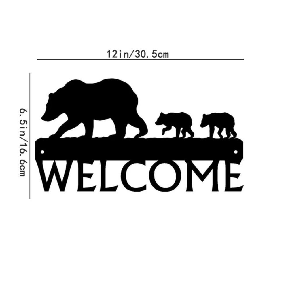 Bear & Cubs Welcome Sign - 12" X 6.5" Metal Wall Art for Rustic Home Décor,and Charming Cabin Entrance with Bear Family Design