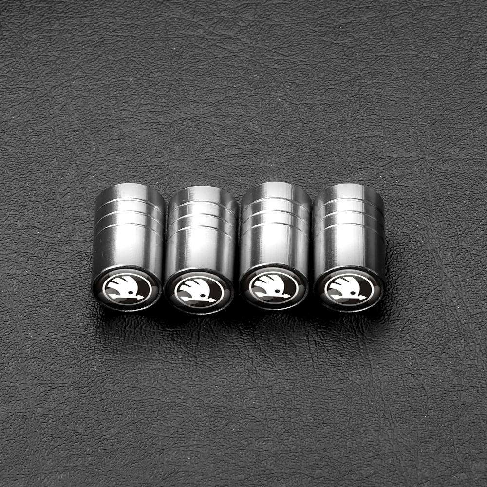 AAAJA1 4pcs Car Logo Wheel Tire Valve Stem Dust Caps Covers Accessories For Skoda S Yeti Fabia Octavia 3 2 a5 Kodiaq Karoq Rapid Superb
