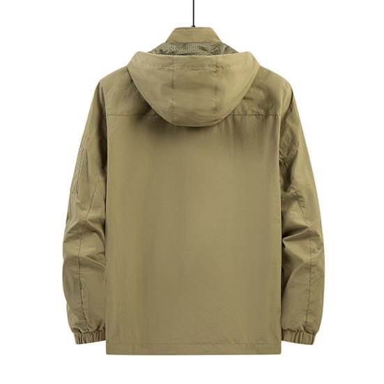 Men Fall Winter Jacket Waterproof Multi Pocket Hooded Long Sleeve Solid Color Soft Loose Smooth Zipper Closure Detachable Hat Streetwear Outdoor