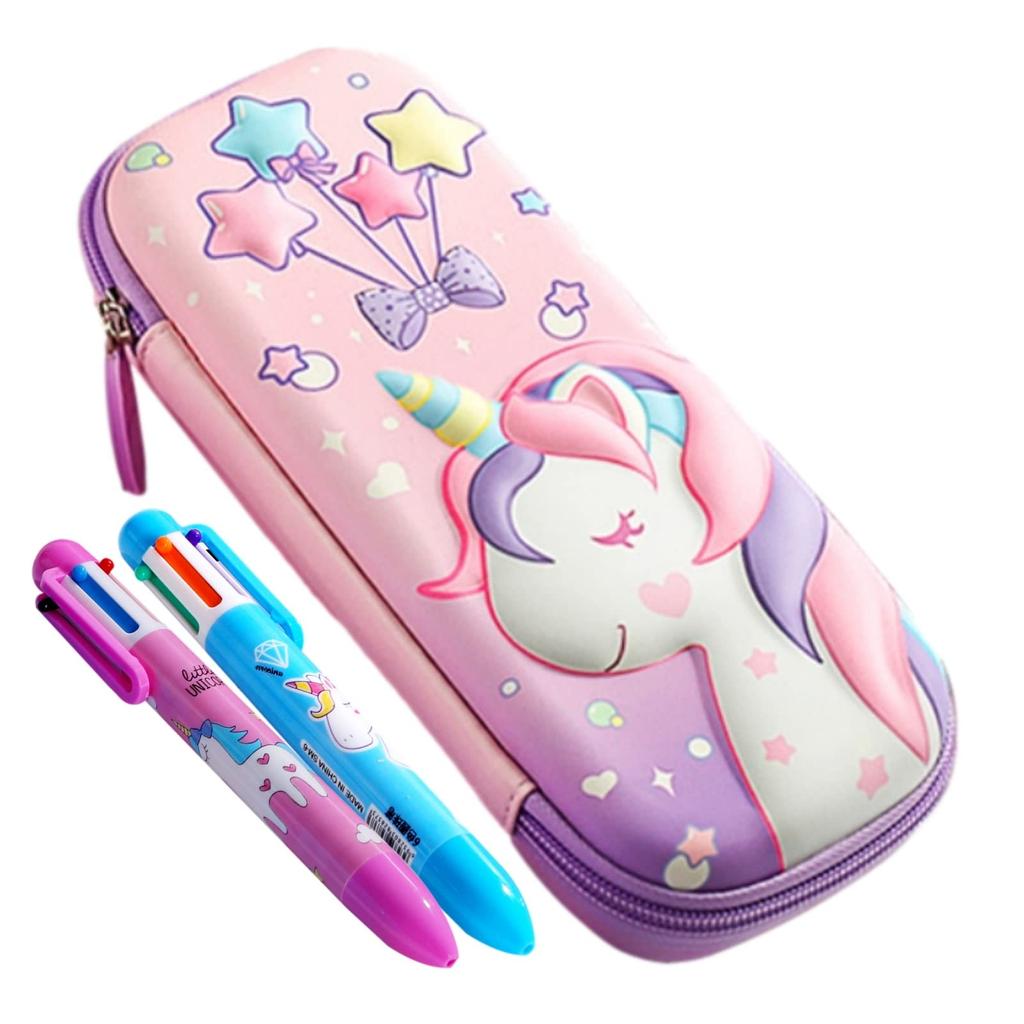 Anopono Unicorn Pencil Case Pencil Holder 3D 3D Processing Pink Large Capacity Girls Women's 6 Color Pens Included