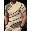 Men's 3D Digital Printed Striped T-shirt, Breathable Short Sleeved Round Neck Casual Sportswear, Daily Business Top