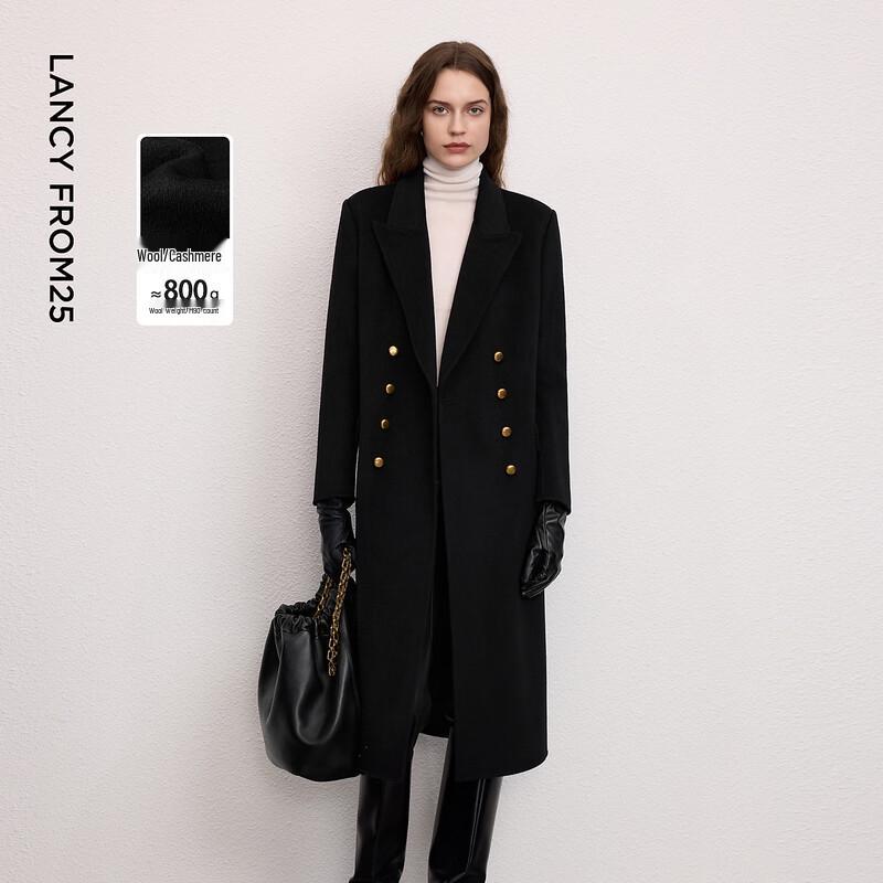 LANGZI Women's Wool-Cashmere Double-Breasted Military Trench Coat