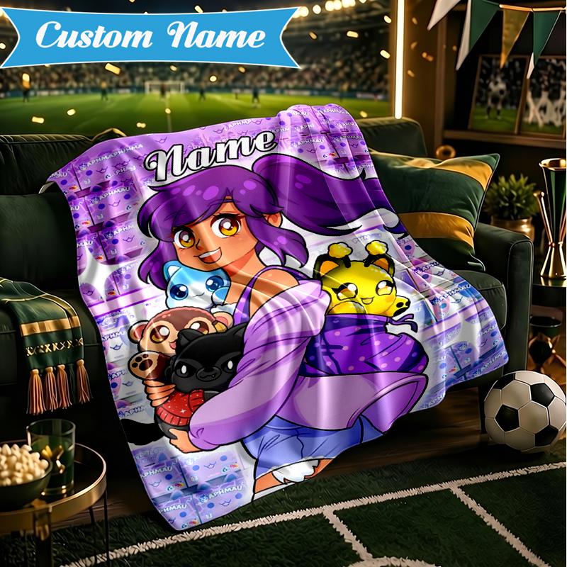 Custom Name Rainbow Aphmau Fantasy World Blanket Lightweight Ideal Bedding Blanket Perfect for Travel, Camping, Living Rooms, Sofas, Christmas gift