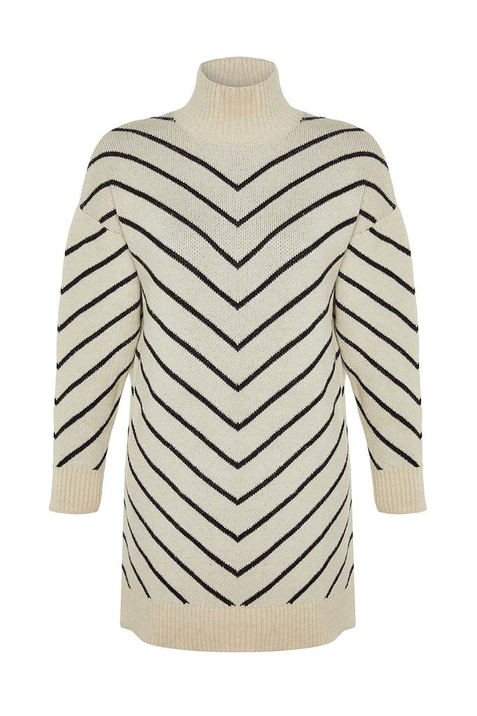 Женский модный стильный свитер в хиджабе, полосатый трикотаж с высоким воротником, свитер