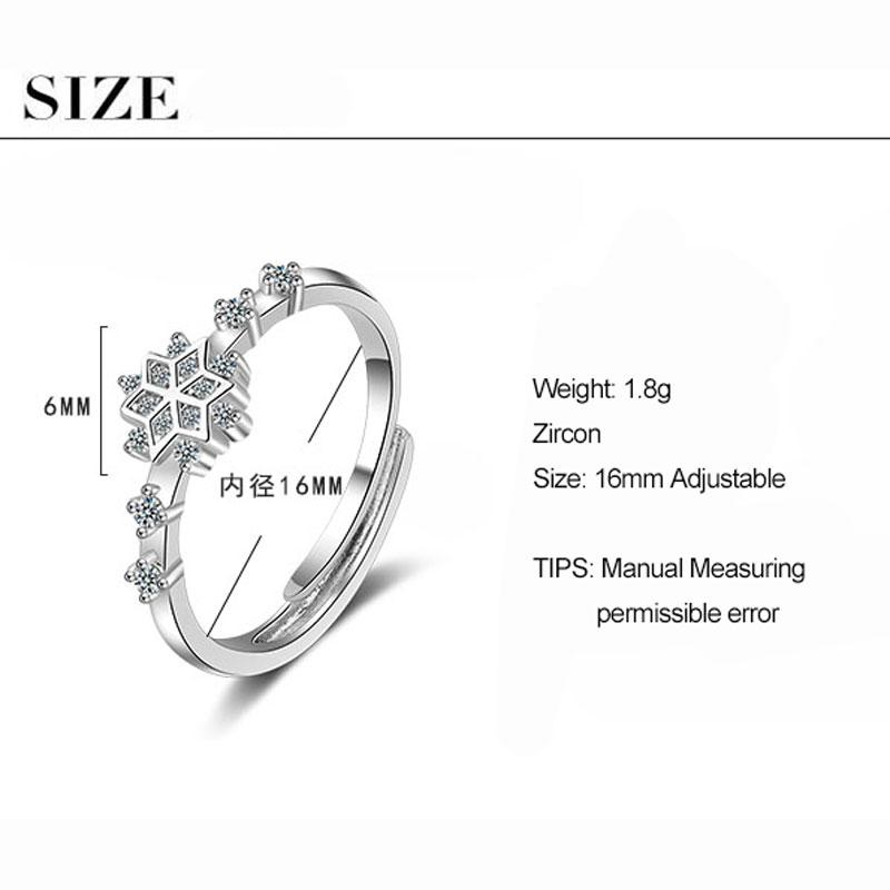 ANENJERY Кольца на палец «Снежинка» Циркон Регулируемые открывающиеся кольца для свадьбы, помолвки, рождественского подарка