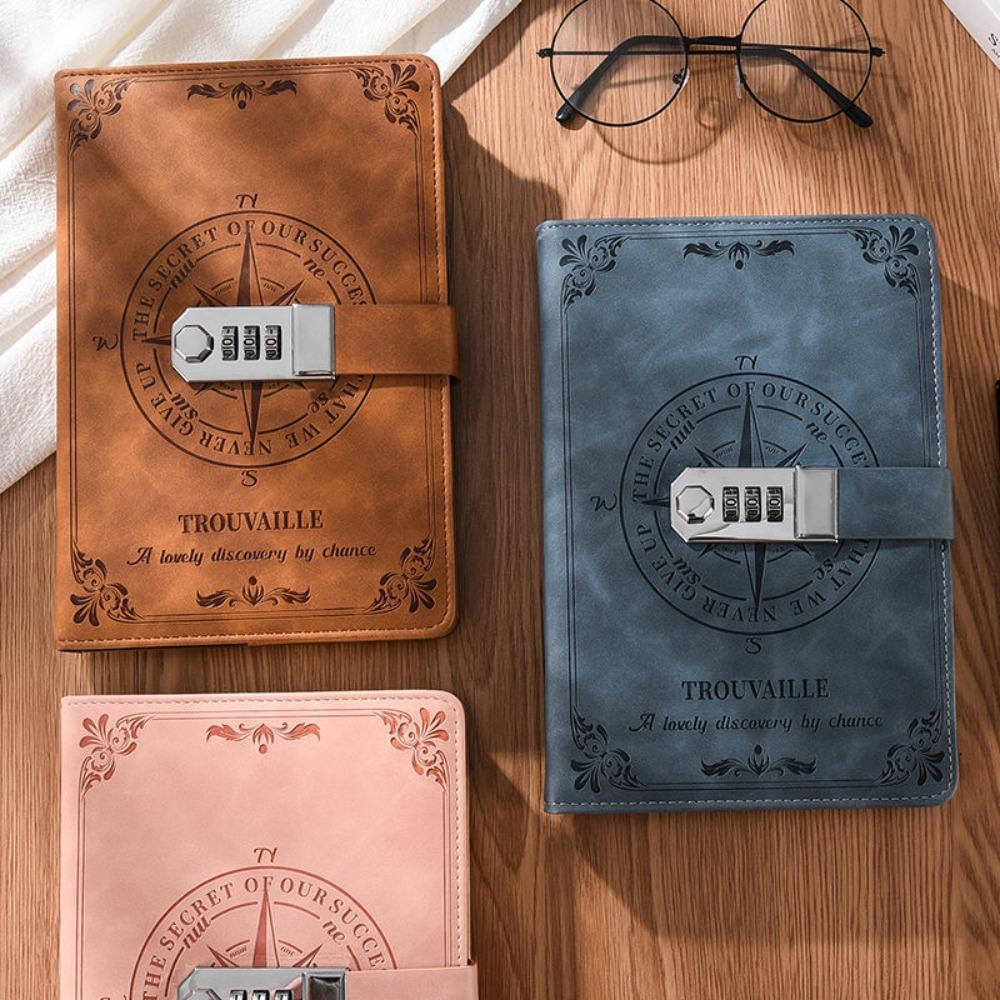 A5 Password Notebook Retro Secure Diary Binder Creative Hand Ledger Office