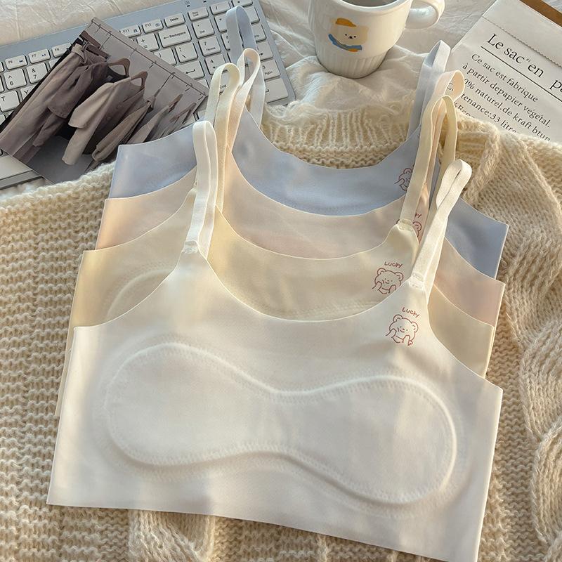 First stage - years old girls underwear primary school junior high school development period small vest ice silk seamless girls suspender bra