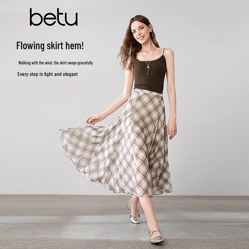 Betu Women's Plaid A-Line Midi Skirt