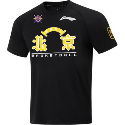 Li Ning CBA Series 24 Season Beikong Team Удобная повседневная простая баскетбольная рубашка с коротким рукавом для мужчин, черные топы ATSU969-2