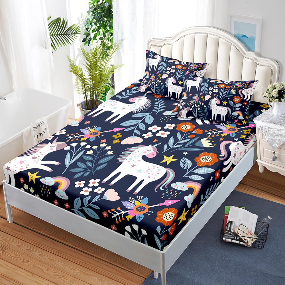 Mattress Three-Piece Illustration Cartoon Bedspread Pillowcase Mattress Protective Cover