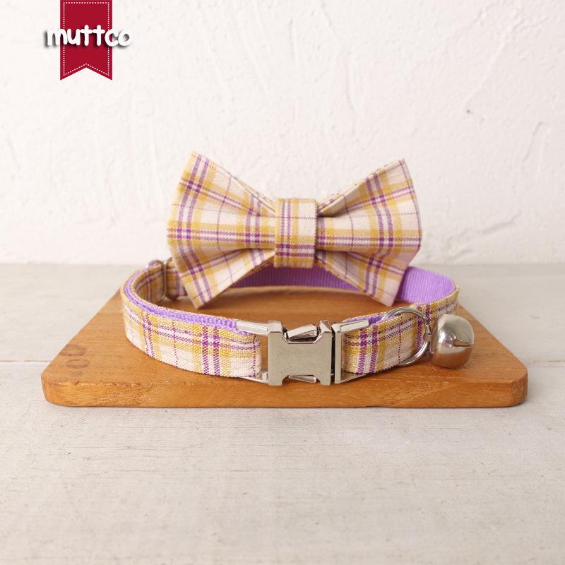 MUTTCO Фиолетовый вересковый клетчатый утолщенный ошейник для кошки UCC-100