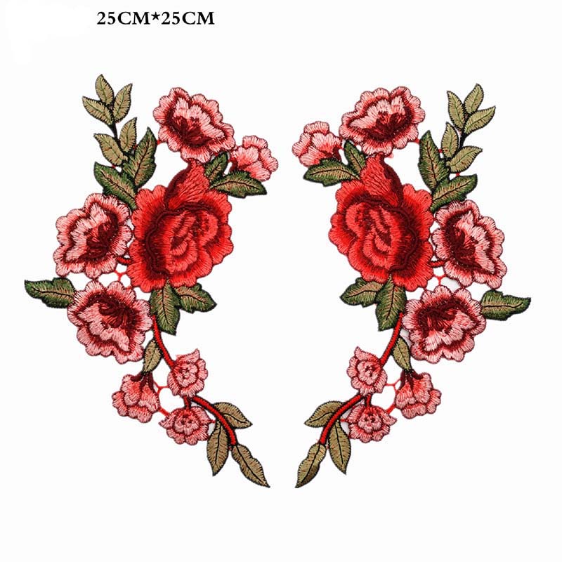 Нашивка с цветком красной розы, пришитая к тканевому значку, вышитая цветочная аппликация, декоративные нашивки для скрапбукинга