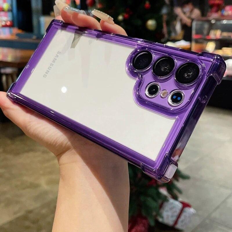 Luxury Transparent Case For Samsung Galaxy S24 S23 S22 Ultra Plus S23 FE Soft Bumper Camera Protector Clear Hard Acrylic Cover