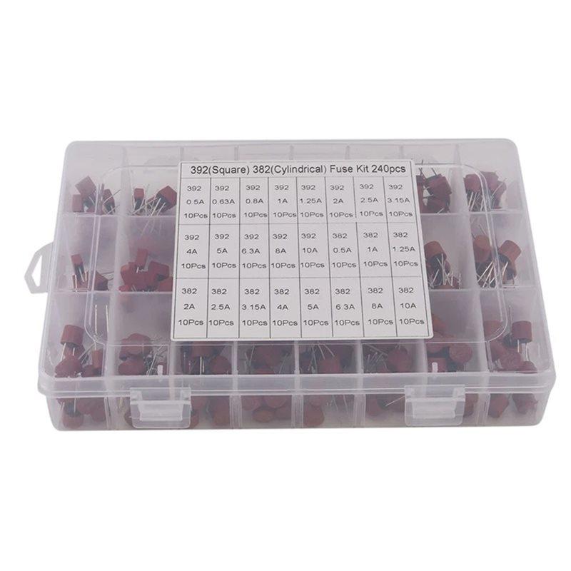 A25F-Blow Cylindrical Fuse 240Pcs 382 392 24Value 0.5A 1A 1.25A 2A 3.15A 4A 5A 6.3A 8A 10A Amp For LCD For TV Power PCB Insuranc