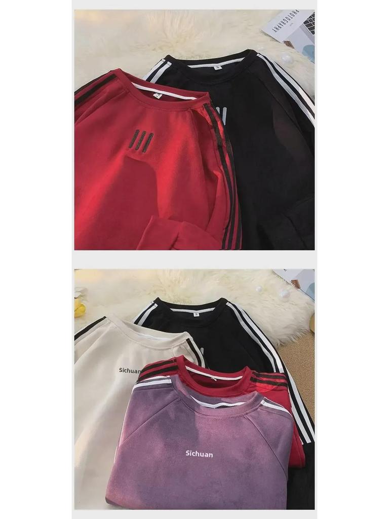 Мужская ретро-полосатая замшевая толстовка – пуловер с круглым вырезом на весну и осень