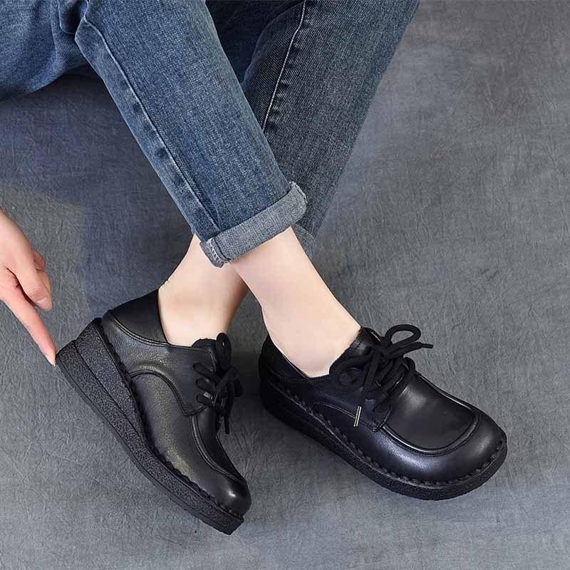 Johnature Туфли-клинья из натуральной кожи, универсальные, удобные, с мягкой подошвой, на шнуровке, обувь на четыре сезона