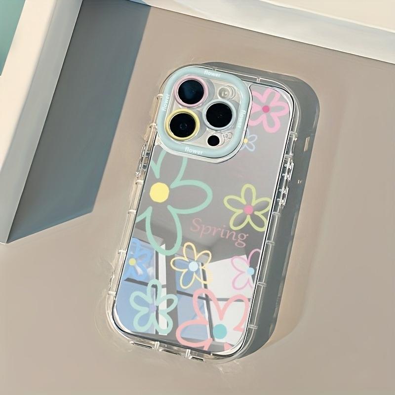 Красочный чехол для телефона с зеркалом и цветами, подходит для iPhone 17 16 15 14 13 12 11 Pro/Max/Plus, противоударная задняя крышка