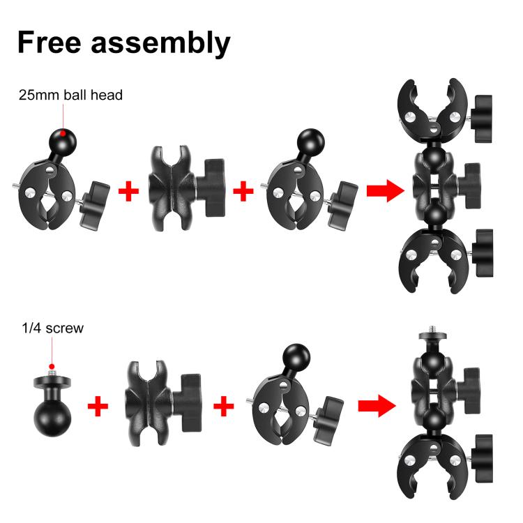 PULUZ Black Cycling Quick‑Release Bracket Set, 150cm Locking Selfie Stick with 2 Pcs Dual‑Head Crab‑Clamp Handlebar Mount for Action Cameras