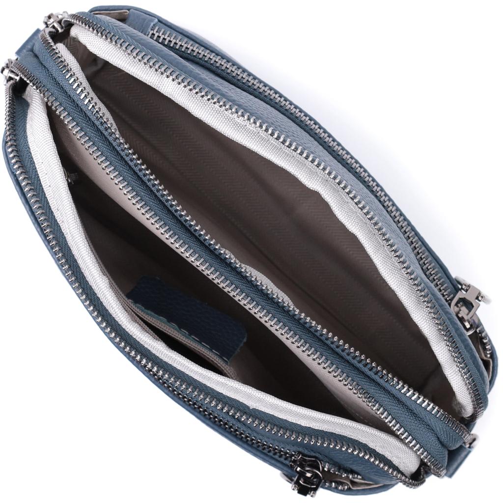 Stylish Women's Bag with Pockets Made of Genuine Leather Vintage 22600 Blue