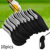 Клубы 10 шт Чехлы для головки гольф-айрона Набор защиты головки Черный неопрен Легкий