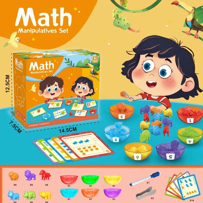 Счет Животных Игрушки Игры на Сопоставление STEM Образовательная Обучающая Игрушка Сортировка по Цвету Башня для Нанизывания Сенсорные Игрушки Подарок на День Рождения
