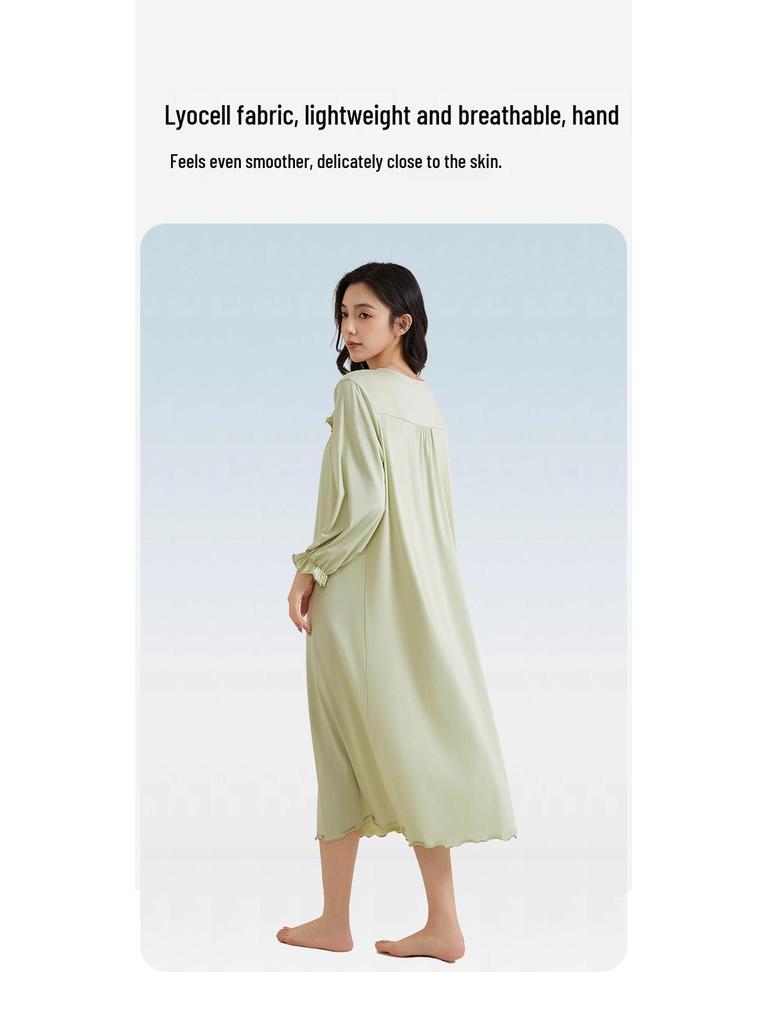 Пижама из тенселя и хлопка больших размеров с бюстгальтером: Летняя ночная сорочка с длинным рукавом и охлаждающим эффектом для женщин