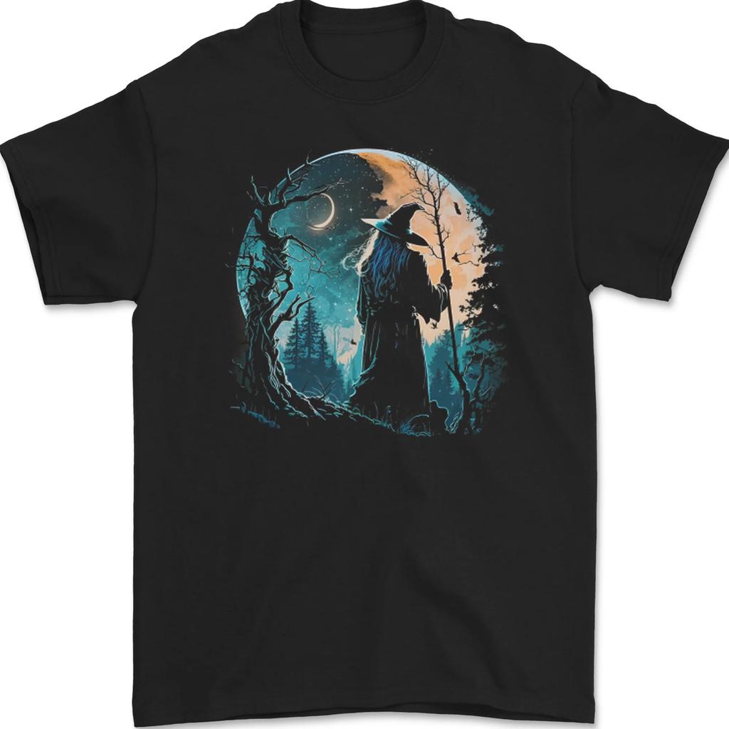 A Magician Looking At A Fantasy Moon Warlock Men's 100% Cotton T-Shirt-