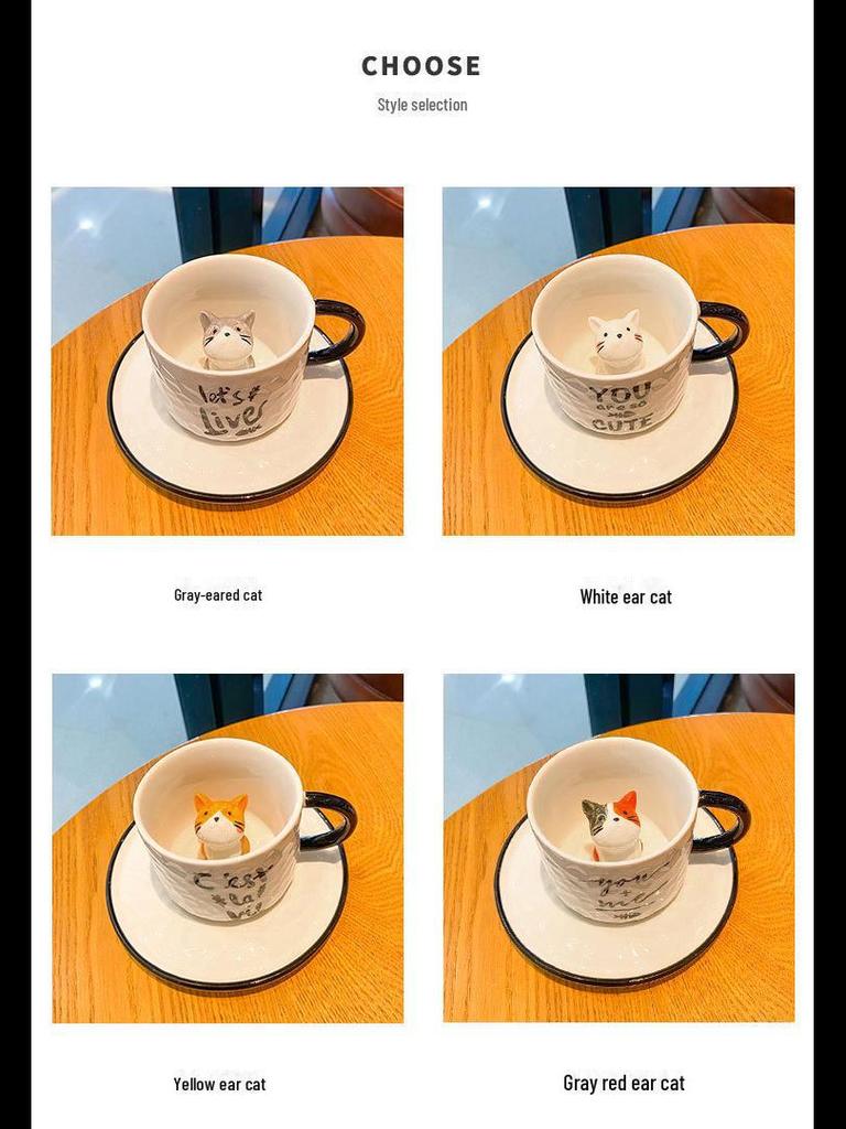 Декоративная керамическая кружка с блюдцем в виде кошки - милая кофейная чашка в виде животного для дома