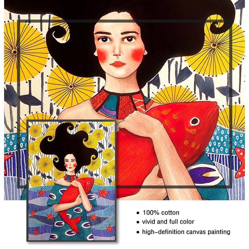 Настенные панно Cuadros для гостиной, винтажные без рамы, абстрактные красочные девушки, настенная живопись на холсте, плакат на скандинавскую тему, цветочные волосы