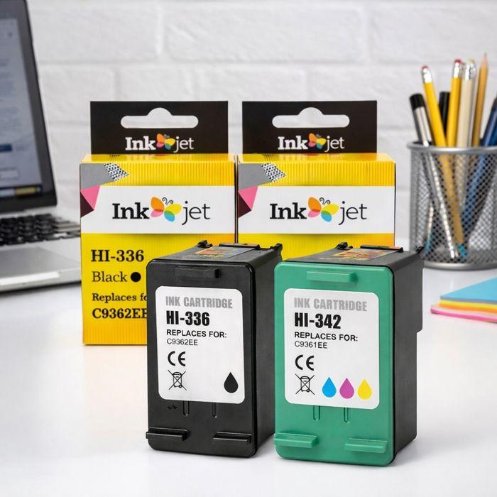 Pack 2 cartouches compatibles HP 336 & 342 - Noir + 3 couleurs pour DeskJet, OfficeJet, PhotoSmart, PSC