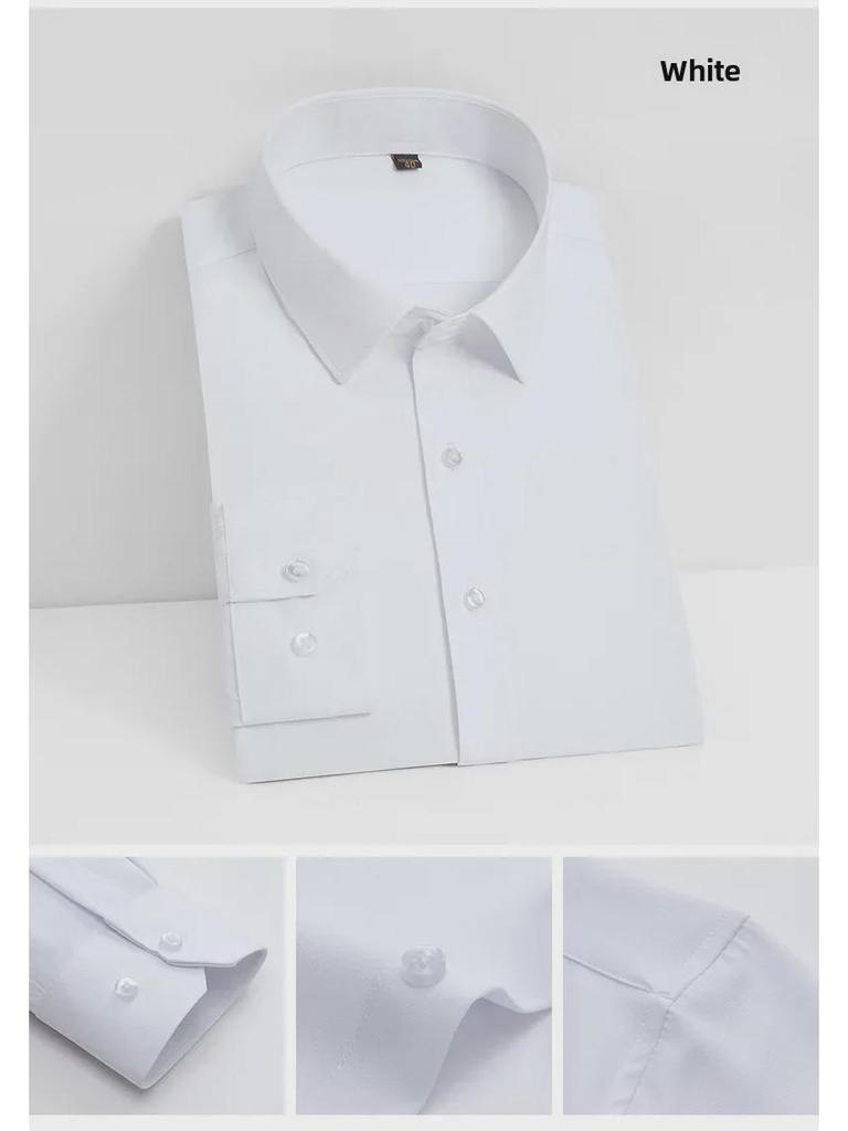 Мужская белая рубашка с длинным рукавом, облегающего кроя — эластичная, удобная, не мнется, профессиональный корейский стиль