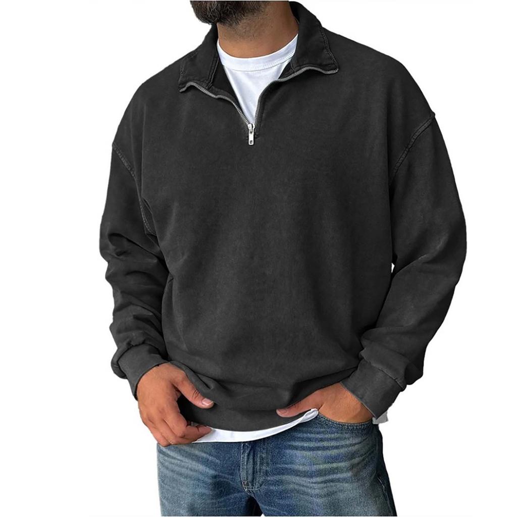 Мужской пуловер с воротником-стойкой, хлопковая толстовка, однотонный топ с длинным рукавом для осени-зимы