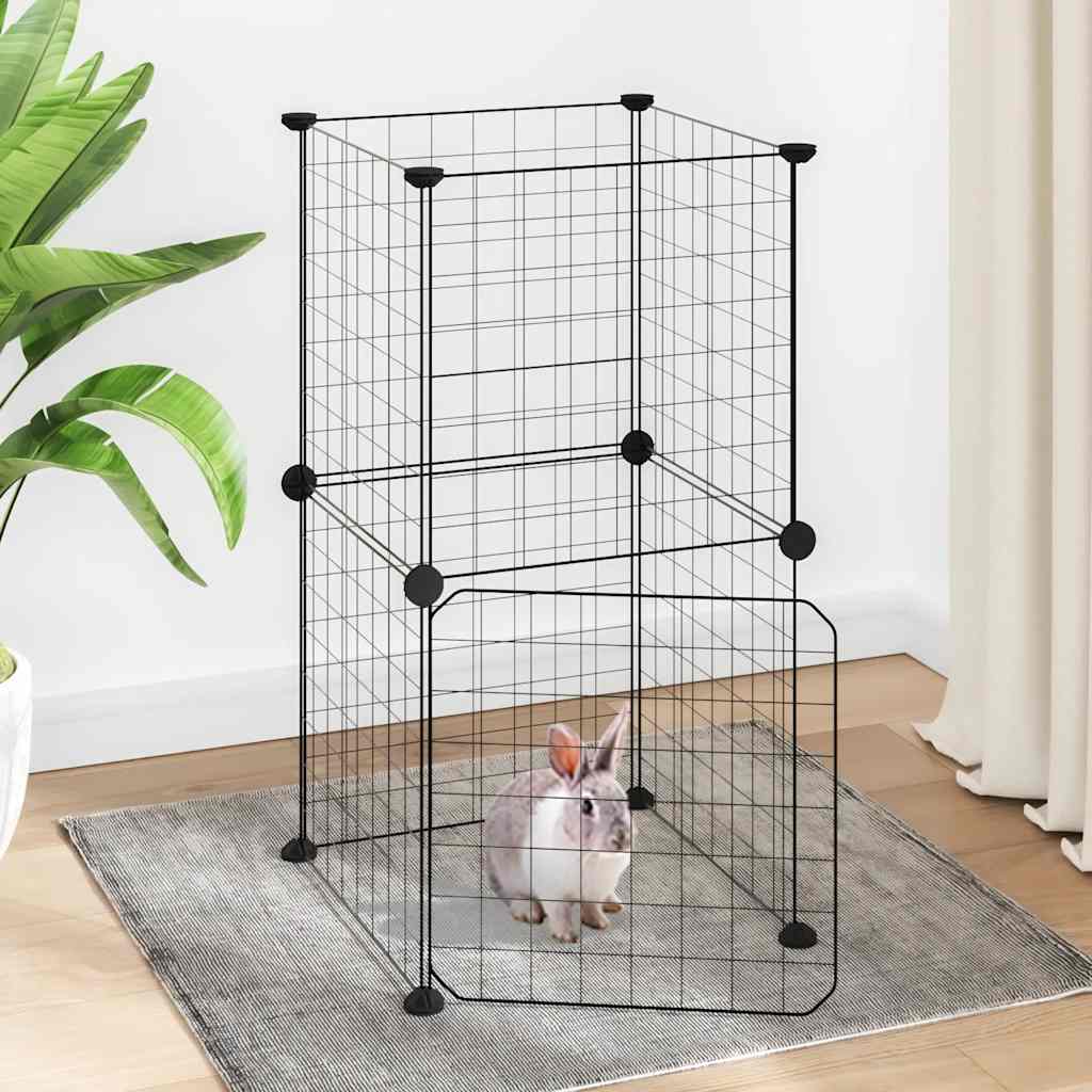 8 Piece Pet Cage with Door Black 35 x 35 cm Steel