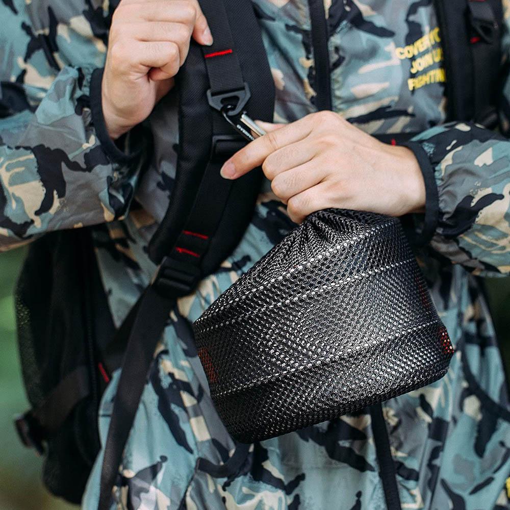 Алюминиевый набор посуды для кемпинга на открытом воздухе с сетчатой сумкой, складной набор для приготовления пищи, походная кухня, чайник и сковородки, оборудование