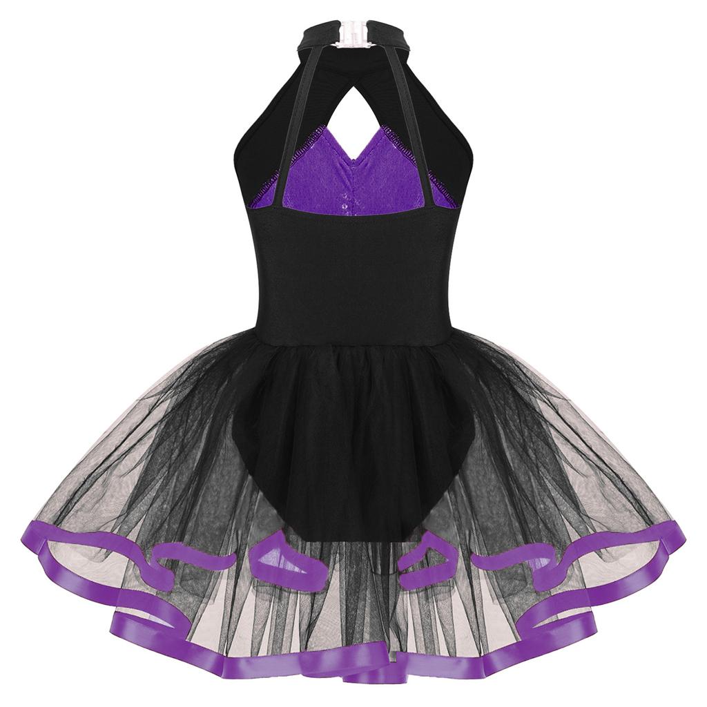 Детское балетное платье-пачка с блестками для девочек, гимнастическое трико с лямкой на шее, современный костюм для латинских джазовых танцев