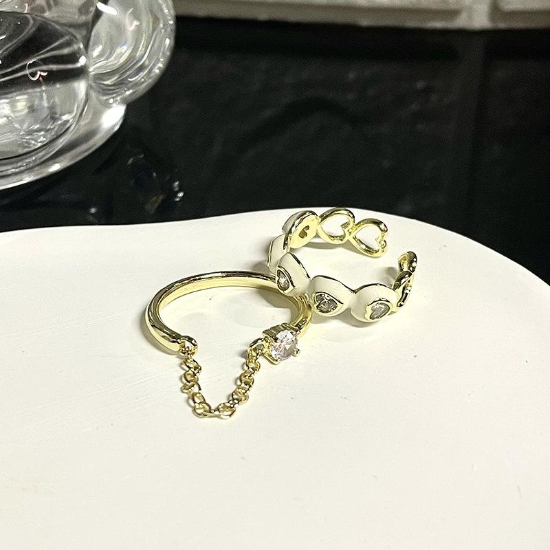 Love Dripping Oil Zircon Ring Opening Adjustable Light Luxury Niche Design Advanced Sense Simple Temperament Ring